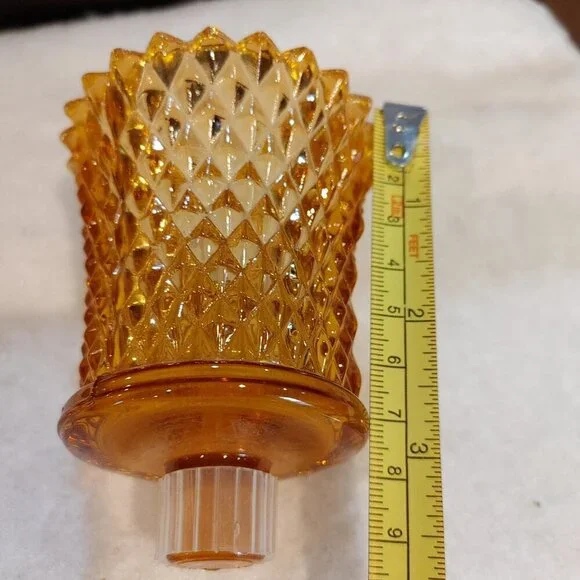 VINTAGE AMBER DIAMOND CUT AMBER GLASS VOTIVE TEA CANDLE HOLDER PEG - Picture 5 of 6